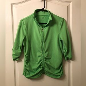 Calvin Klein Neon Green Ruched Sleeve Athletic Zip Up Jacket